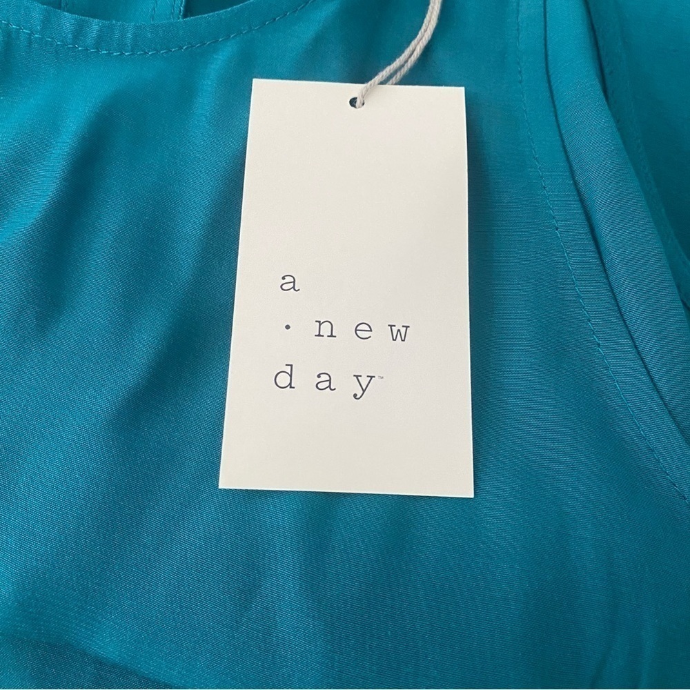 Women’s Satin Keyhole Back High Neckline Slip Dress A New Day Teal Size M - Picture 6 of 7